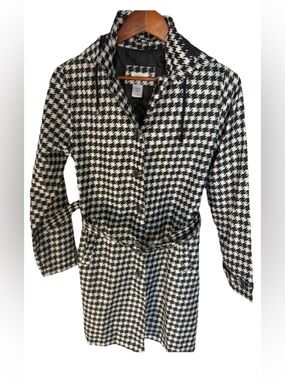 Capelli New York Women's Lightweight Rain Coat Removable Hood Black White Size S